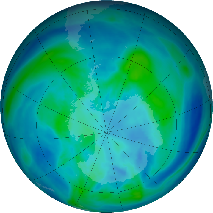 Antarctic ozone map for 03 April 2008